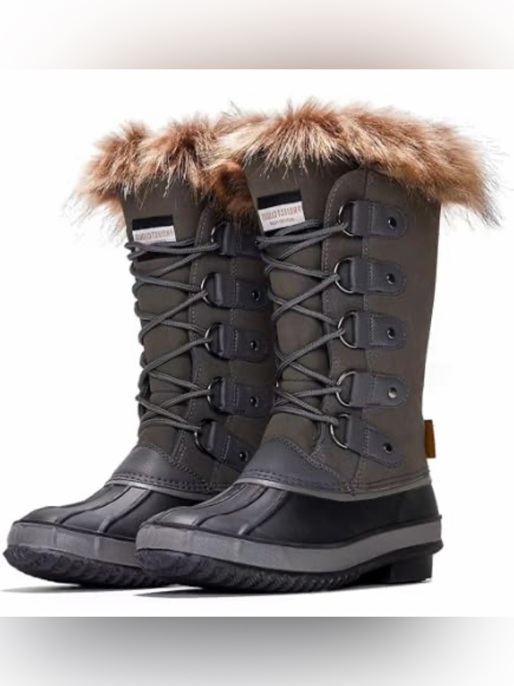 Project Cloud Women's Fur-Trim Leather Waterproof Winter Boots - Gray Size 9